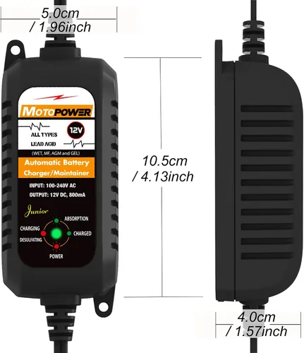 Vista 11 de MOTOPOWER MP00205A 12V 800mA Mantenedor de cargador de batería automático, paquete de 2 Cargador de batería, mantenedor de batería, cargador