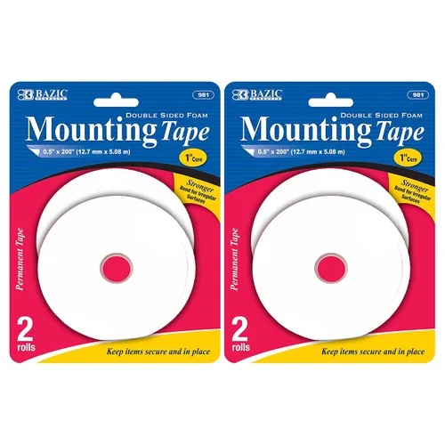 Vista 8 de BAZIC PRODUCTS Cinta de montaje de espuma de doble cara de 0.5" x 200", 2 rollos