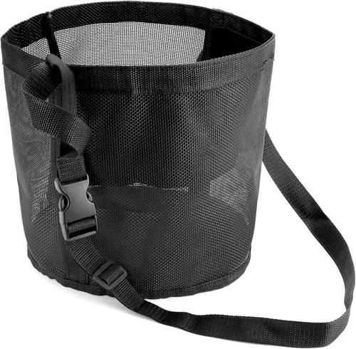 Vista 8 de QWORK Paquete de 2 bolsas de alimentación para caballos para grano, alimentador de grano de malla duradera con correa ajustable, cómoda almohadilla