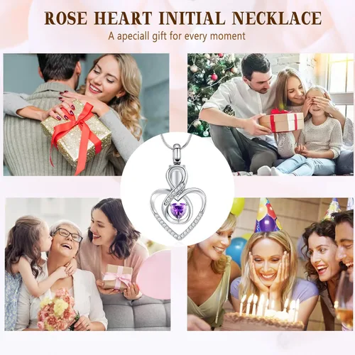 Vista 5 de Infinity Heart Urn Necklace for Women Cremation Jewelry Birthstone Pendant Necklace Memorial Keepsake Jewelry Urn Gift for Women