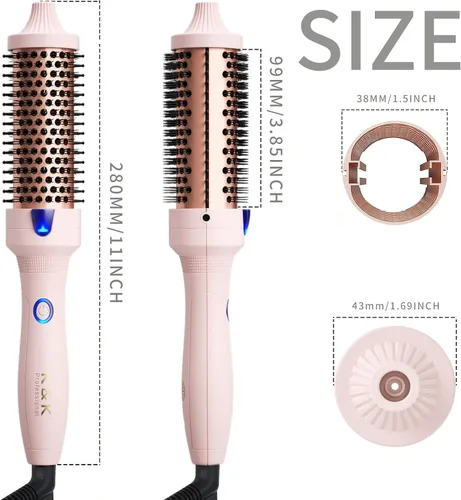 Vista 5 de K&K Cepillo rizador térmico de 1.25 pulgadas con tecnología iónica de turmalina de cerámica, cepillo caliente voluminizador para volumen de raíces