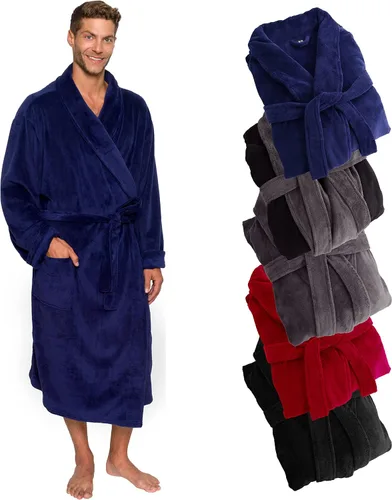Vista 9 de Ross Michaels Mens Robe Shawl Collar Wrap Style - Mid Length Plush Fleece Bathrobe Negro