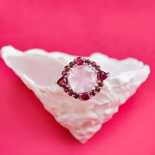 Vista 4 de YoTreasure Anillo de plata de ley 925 de 5,65 quilates de cuarzo rosa y rodolita, Metal Metal Piedra preciosa, cuarzo