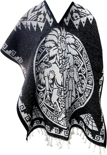 Vista 5 de Del Mex Auténtico Poncho Mexicano Cobija Gaban Manta - Blanco y Negro