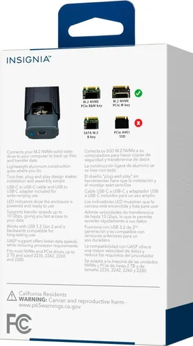 Vista 7 de Insignia Carcasa SSD M.2 NVMe a USB-C 3.2 Gen 2, con adaptador USB-A, carcasa de disco duro externo de alta velocidad para computadoras portátiles