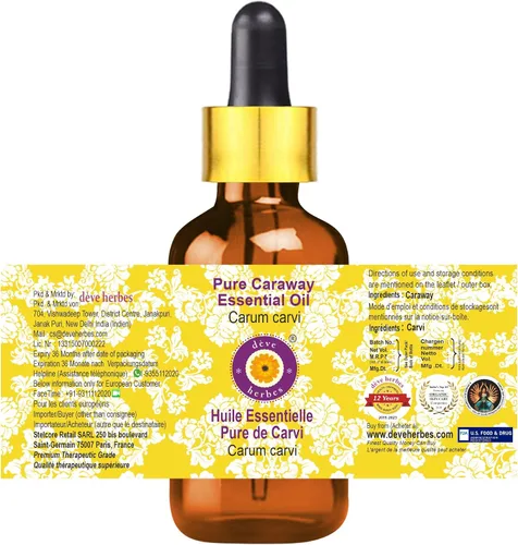 Vista 2 de Deve Herbes - Aceite esencial de alcaravea pura (Carum carvi) con cuentagotas de vidrio destilado al vapor, 0.2 fl oz (0.16 oz)