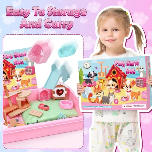 Vista 6 de Lorfancy Juguetes de Caja de Arena para Gatos Kit de Juego con Arena para Niños Juguete Sensorial de Contenedor para Niños Pequeños 2.2 libras Arena