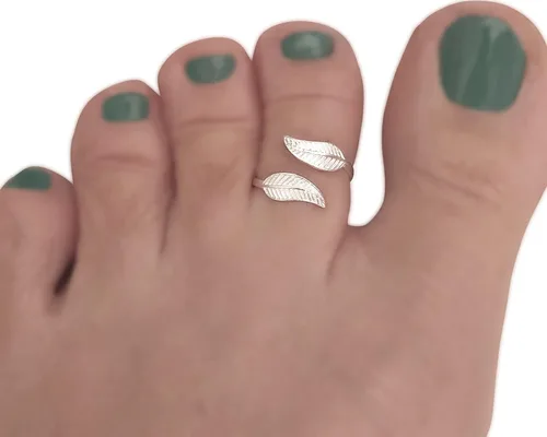 Vista 7 de Handmade Silver Leaf Wrap Adjustable Toe Ring, 925 Sterling Silver, Classic Floral Open Toe, Pinky or Knuckle Rings for Women, foot bare jewelry