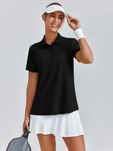 Vista 3 de PINSPARK Polo de golf de 4 botones para mujer, UPF 50+, secado rápido, atlético, camiseta de tenis con cuello, ajuste relajado