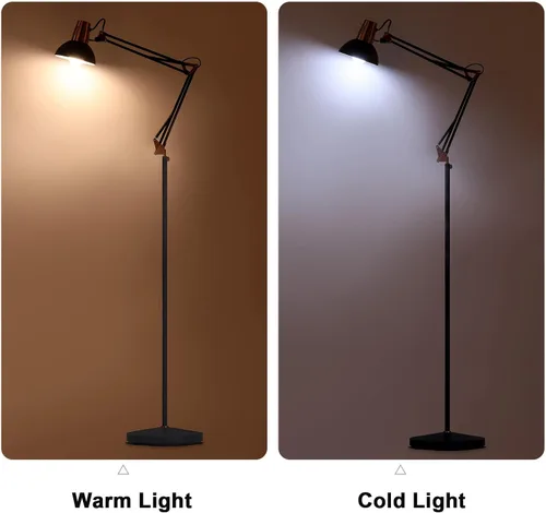 Vista 5 de Lámpara de pie LED FIRVRE, lámpara de pie giratoria vintage de metal, 3 modos de uso - lámpara de pie, lámpara de mesa y lámpara de clip, lámpara