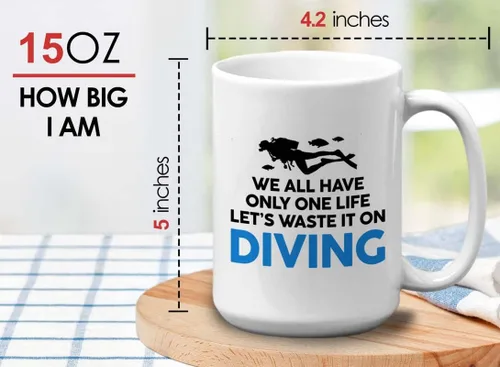 Vista 47 de Taza de café de buceo de 11 onzas, color negro, sumerge en la felicidad, actividades de respiración subacuática, pasatiempos, natación, ascenso