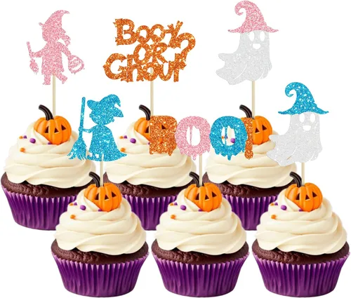 Vista 17 de 24 piezas de decoración de magdalenas Ghost One con purpurina para Halloween, fantasma, para magdalenas, decoración de magdalenas, fantasma, uno