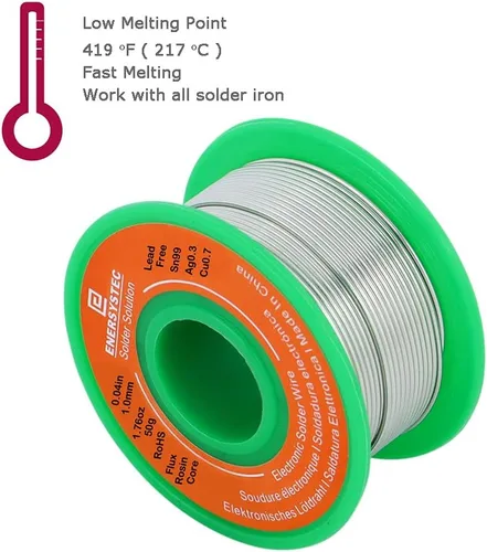 Vista 5 de Alambre de soldadura sin plomo Flujo de núcleo de colofonia 0.039 in Electrónica Diámetro de soldadura 0.04in Sin plomo 1.76oz 1.76 oz Sn99 Ag0.3