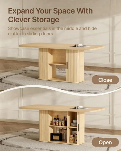 Vista 7 de SUNCOZE Mesas de comedor Mid-Centur para mesa de comedor rectangular de 4/6/8, 70.9 pulgadas con mesa grande y puertas correderas de tambor, mesa