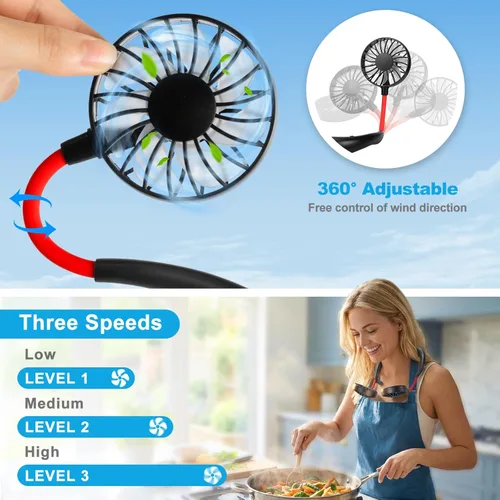 Vista 3 de Ventilador de cuello, ventiladores portátiles para el cuello, ventiladores personales recargables para tu cuello, ventilador portátil