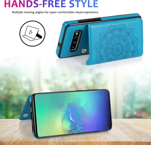 Vista 4 de Asuwish Funda compatible con Samsung Galaxy S10 y protector de pantalla de vidrio templado, accesorios para tarjetero con ranura para soporte