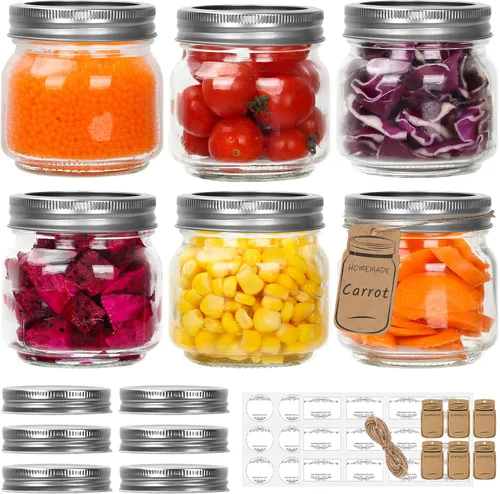 Vista 9 de Eathtek 8 onzas tarros Mason 20 paquete, tarros de conservas mini de 240ml con tapas regulares para almacenamiento de jalea, hierbas, especias