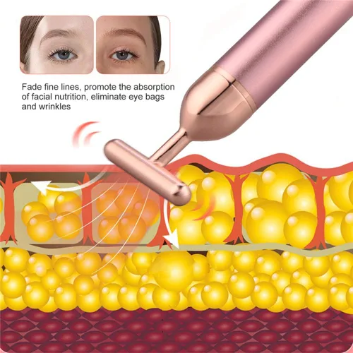 Vista 3 de Barra de belleza masajeador facial de oro rosa para el cuidado de la piel, herramientas eléctricas en forma de T, levantamiento facial y reafirmante
