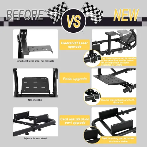 Vista 4 de Marada Simulator Racing Wheel Stand (Cockpit 56) Adjustable Fit for Logitech G25 G27 G29 G920 Thrustmaster T80 T150 Fanatec with Black Racing Seat