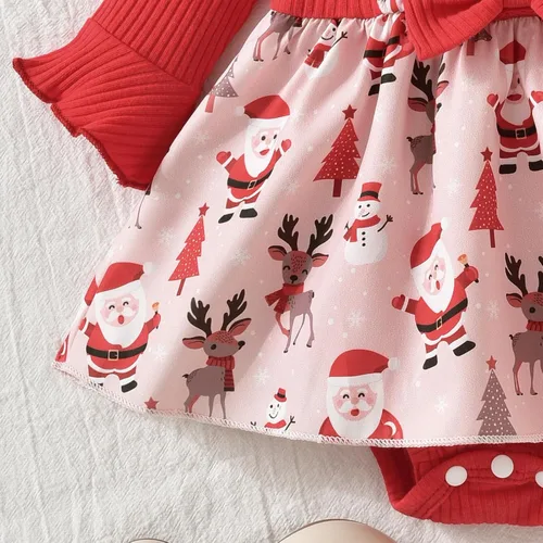 Vista 4 de Aalizzwell Vestido mameluco de una pieza para bebés y niñas con sombrero de 0 a 18 meses Rojo Navidad