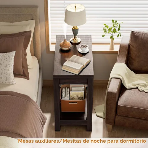 Vista 7 de Besiost Mesa auxiliar de granja, mesa auxiliar estrecha, mesa auxiliar delgada con estante de almacenamiento, mesa consola pequeña para espacios