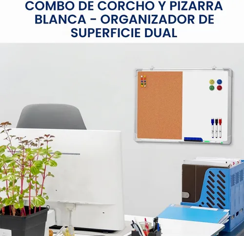 Vista 3 de Pizarra blanca combinada, 24 x 18 pulgadas, pizarra de borrado en seco con corcho