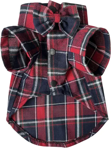 Vista 7 de MAMORE Vestido tipo camisa para perro, camisa de lazo de príncipe perrito, atuendo formal casual para mascotas para perros pequeños, medianos
