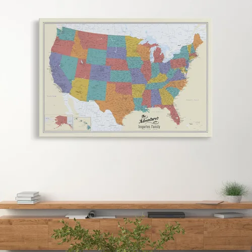Vista 2 de Lienzo - Mapa de viaje personalizado de Tan Oceans USA con marco negro Marrón (Rustic Brown)