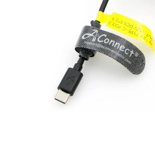 Vista 4 de Cable de alimentación tipo C de ángulo recto macho de 12 V PD a CC de 0.217 x 0.098 in con indicador de alimentación para monitores LCD KiPRO