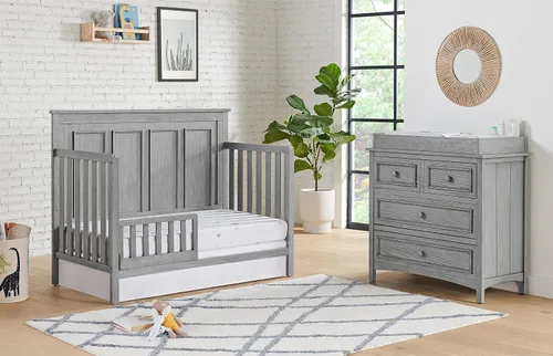 Vista 4 de Oxford Baby Bennett - Kit de conversión de riel de protección de cuna a cama infantil, gris rústico, certificado Green Guard Gold
