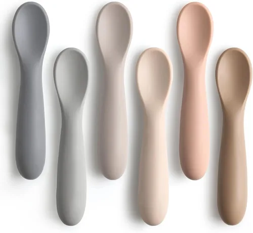 Vista 8 de 6 piezas de cucharas de silicona para alimentación de bebé, primera etapa con punta suave fácil para las encías, cuchara de entrenamiento para Azul