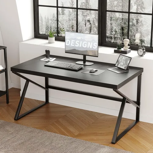 Vista 14 de HSH Escritorio para oficina en casa, escritorio industrial de metal y madera para computadora para PC, portátil, trabajo, escritura, estudio