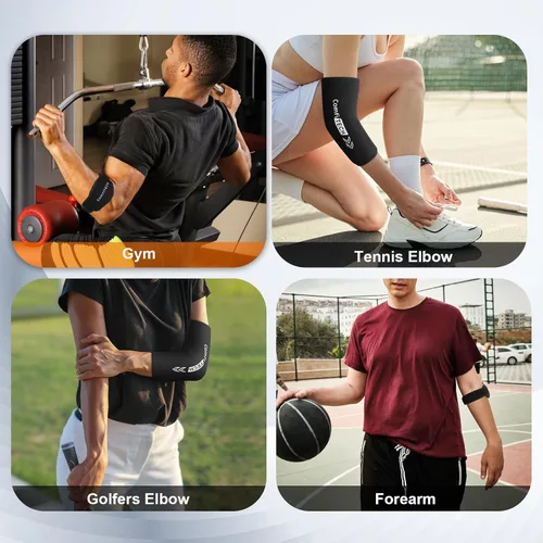 Vista 2 de Comfitech Combo de correa para codo y bolsa de hielo para hombres y mujeres, manga fría para brazo y antebrazo, talla M