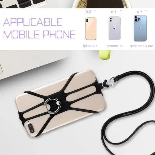 Vista 7 de TIESOME Cordón universal para teléfono, correa para el cuello 2 en 1 con soporte para anillo de dedo compatible con la mayoría de teléfonos