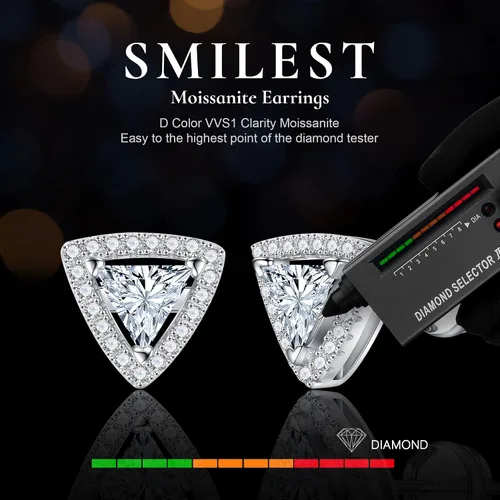 Vista 2 de SMILEST Aretes de halo de moissanita de 1 a 2 quilates para mujeres y hombres, diseño de princesa Cushion D Color VVS1 Clarity, aretes de diamantes