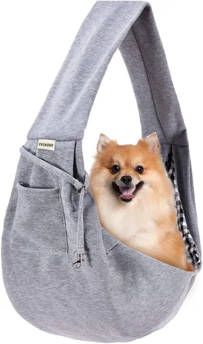 Vista 9 de FDJASGY Bolsa de mano reversible para mascotas con cinturón de seguridad de bolsillo, manos libres, para viajes al aire libre (rayas grises)