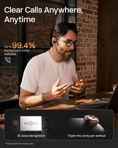 Vista 7 de SHOKZ OpenFit Pro - Auriculares abiertos con reducción de ruido, Dolby Negro