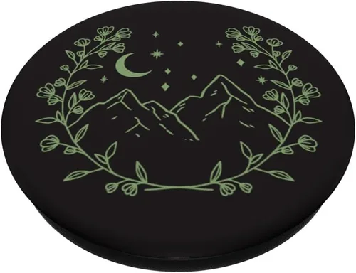 Vista 2 de Verde salvia - PopSockets de montaña con diseño floral bohemio y luna, PopGrip intercambiable