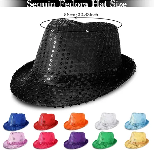 Vista 3 de 6 piezas de sombrero de lentejuelas occidentales Fedora sombreros de baile brillantes sombreros de lentejuelas brillantes para hombre y mujer