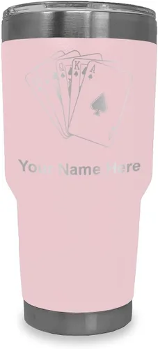 Vista 14 de LaserGram Vaso aislado al vacío de 20 onzas, tarjetas de póquer Royal Flush con grabado personalizado incluido (negro)