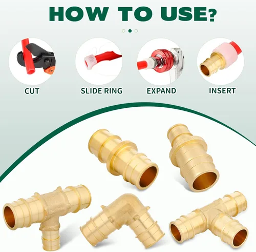Vista 9 de PEX-A - Paquete combinado de accesorios de expansión – 1/2 pulgada en T y codo, paquete de 10 (5 T + 5 codos), latón sin plomo, compatible
