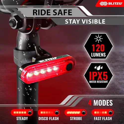 Vista 6 de BLITZU Juego de luces recargables tipo C ultra brillantes para bicicleta, faros delanteros y traseros para bicicleta, accesorios de bicicleta