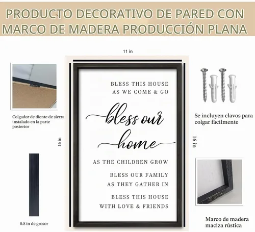Vista 3 de comurdyo Bless This Home Decoración de Pared 16" × 11" Moderno Rústico Casa de Campo Inspirador Bendición Dulce Familia Cita Cartel
