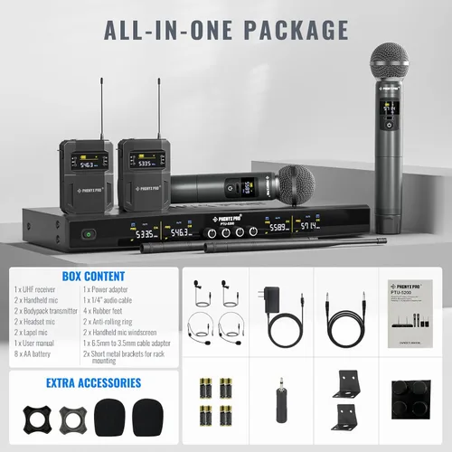 Vista 9 de Phenyx Pro Sistema de micrófono inalámbrico PTU-5200-2H2B Bundle con transmisor de bodypack PWB-4200