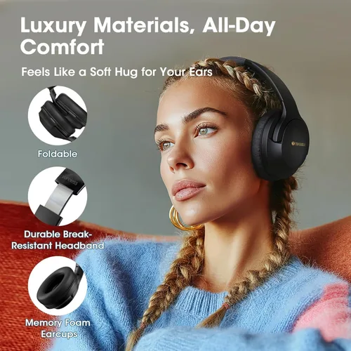 Vista 5 de YUMONDEAR Auriculares Bluetooth Over Ear, 80 Horas de Reproducción Auriculares Inalámbricos con Micrófono ENC, Graves Profundos EQ, Comodidad