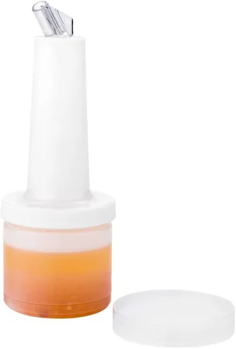 Vista 11 de Restaurantware Botella de plástico de 0.5 cuartos de galón de almacenamiento - con boquilla azul y tapa - Botella de almacenamiento de barra