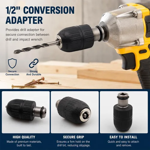 Vista 5 de Portabrocas sin llave de 2-13 mm, adaptador de conversión de cambio rápido con 1/2 pulgada de rosca 20UNF, adaptador hembra cuadrado de 12,7 mm