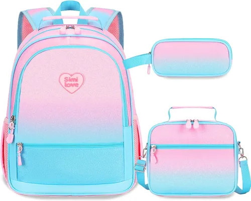 Vista 15 de Juego de mochila de 3 piezas, Arco rojo negro, Escuela