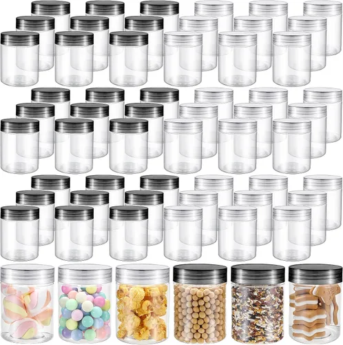 Vista 10 de Sliner 60 tarros de plástico de 8 onzas con tapas, redondos, transparentes Marrón