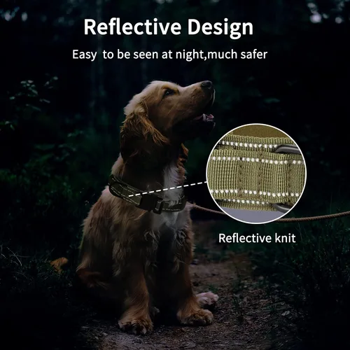 Vista 3 de Collar táctico reflectante para perro, ajustable para entrenamiento y servicio, collar de perro K9 con hebilla de metal resistente de nailon militar